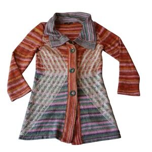 GB New York M Mohair Blend Striped Knit Cardigan‎ Sweater Coat